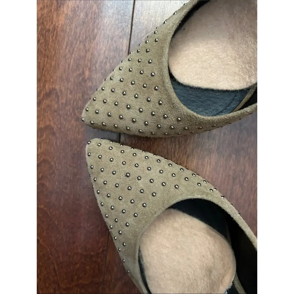 The Kooples Taupe Suede Studded Pointed-Toe Stiletto Heels, Size 5.5/6 (36)